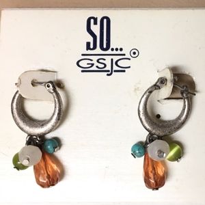 Small Hoop Earrings with Dangling Stones
